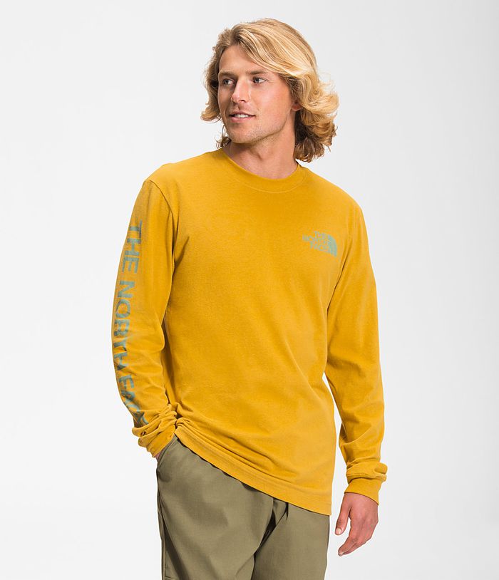 The North Face T-Shirts Long Sleeve TNF™ Sleeve Hit Yellow - Mens - Thailand BONSY-2046